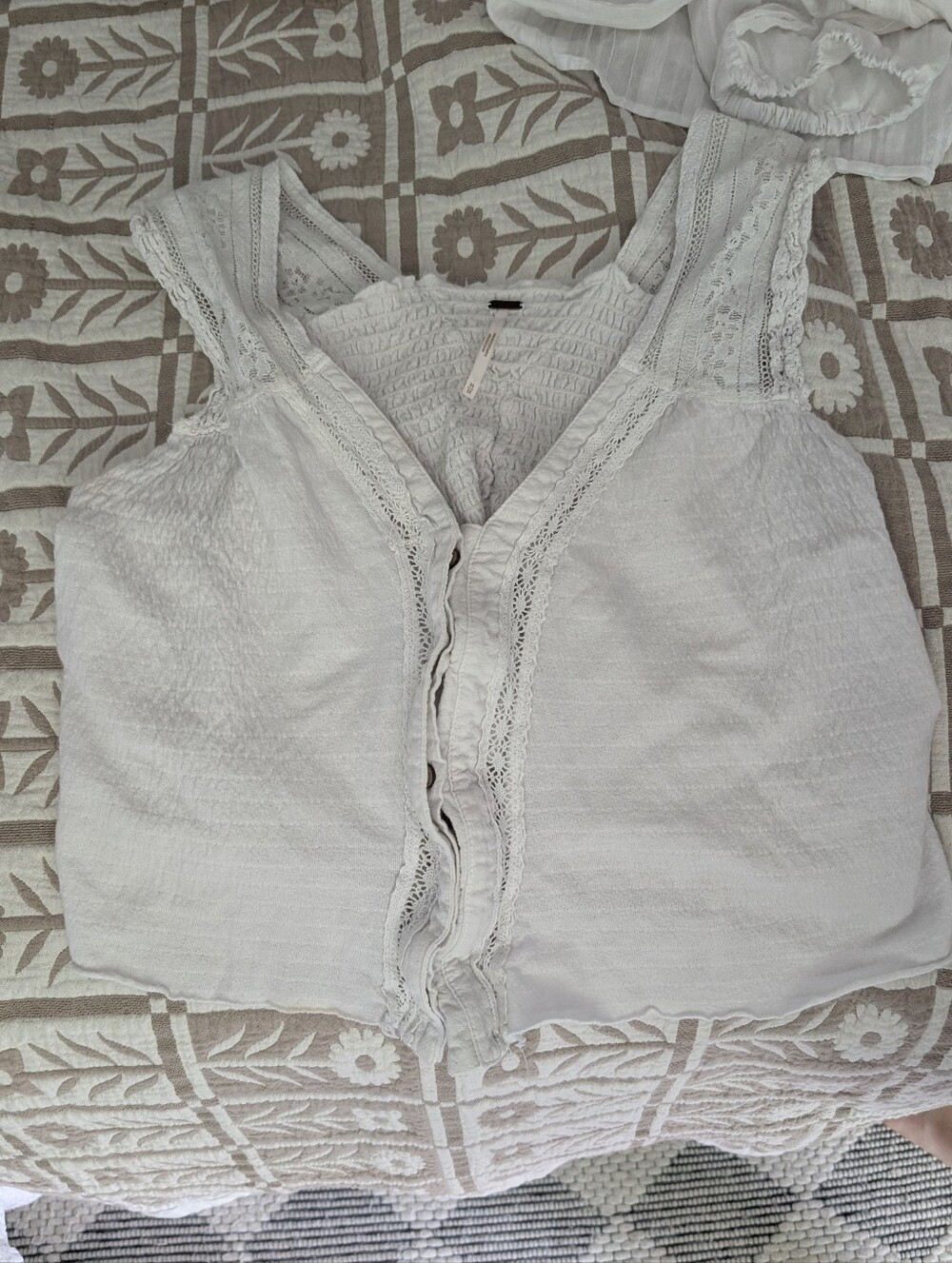 Free People On My Mind Smocked Lace-Trim Tank